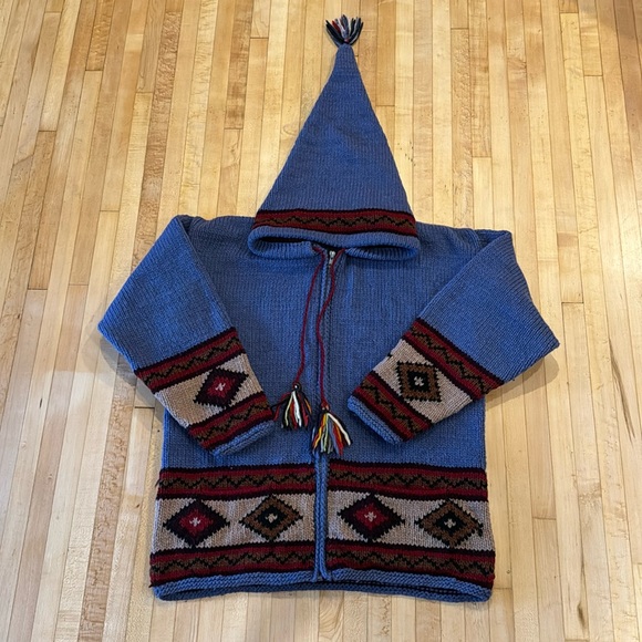 Hand knit wool jacket / hoodie sz M - Picture 1 of 6